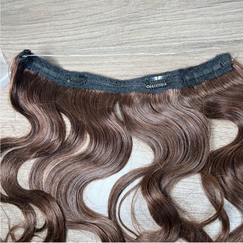 Medium Brown Human Hair Hidden Halo 11 Inch Wavy Hair Extensions - Picture 7 of 15